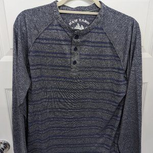 Raw Yarn long sleeve striped gray & blue henley shirt